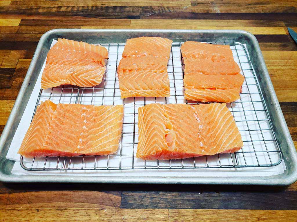 Salmon Cooking Salmon Without The Skin - Top Portioned Salmon Salmon Portioned Before Drying